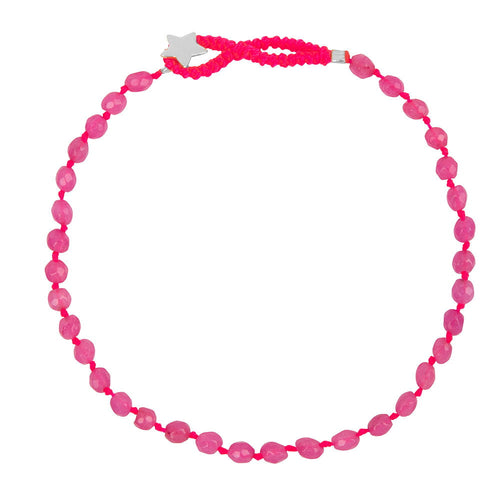 B2301 Silver Neon Pink Beads Bracelet Silver