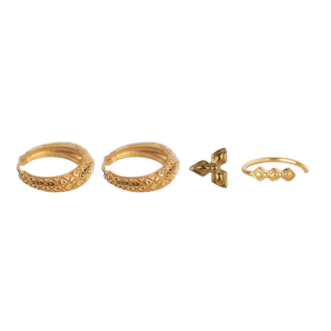 E2174 Gold Mix and Match 2 Retro Crossed Rings Gold Plated (4 pieces)