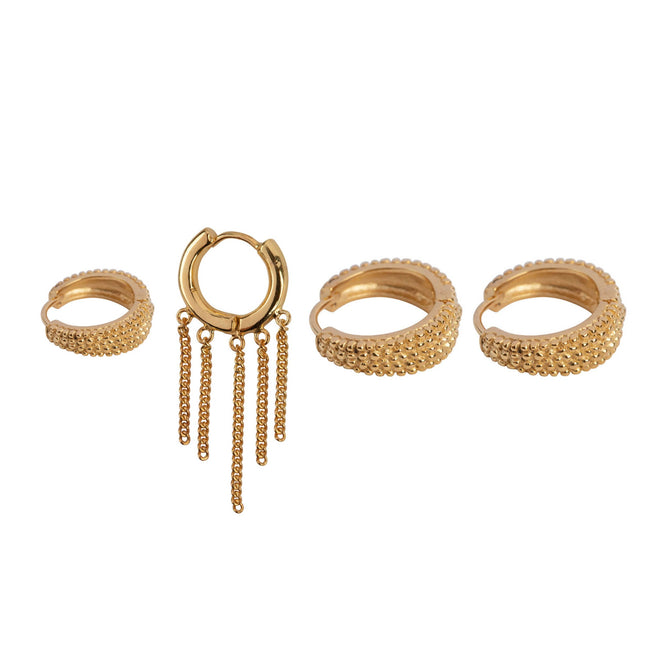 E2175 Gold Mix and Match 3 Dotted Rings Gold Plated (4 pieces)