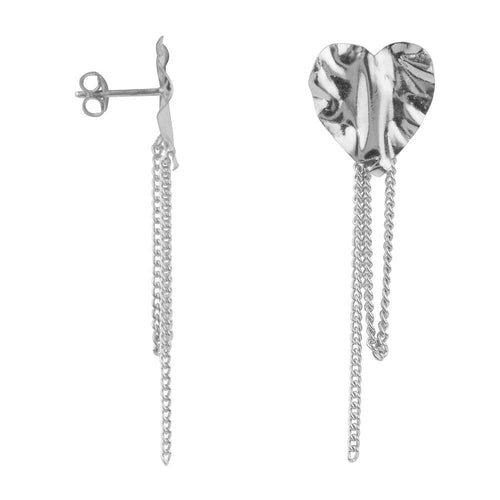 E2191 Silver Folded Heart Stud Chain Earring Silver