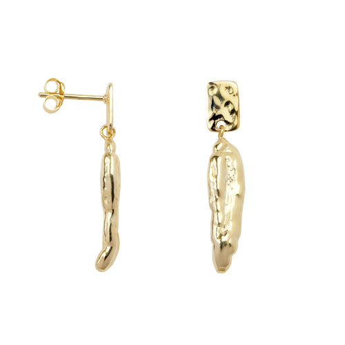 Hammered Small Rectangle and Cone Stud Earring
