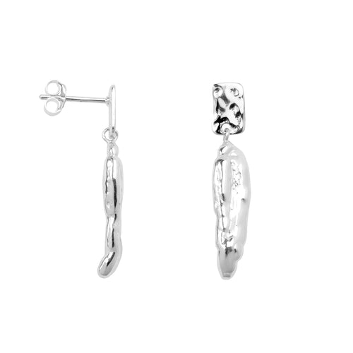 Hammered Small Rectangle and Cone Stud Earring