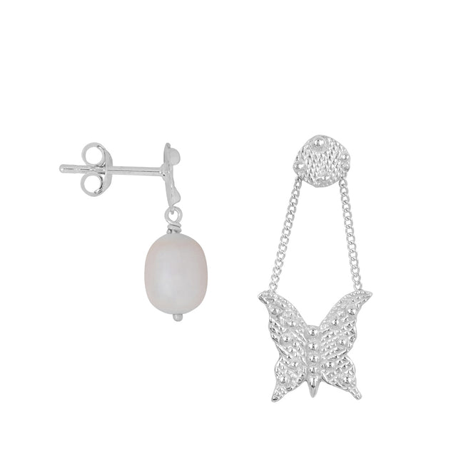 Butterfly Stud Chain and Pearl Earring