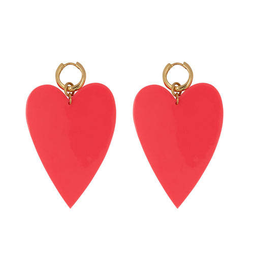 Big Neon Pink Heart Hoop Earring