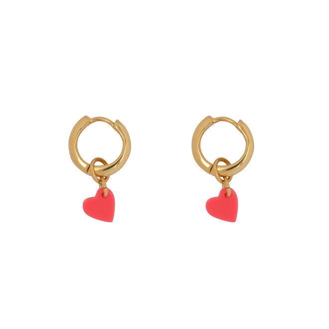 Small Neon Pink Heart Hoop Earring