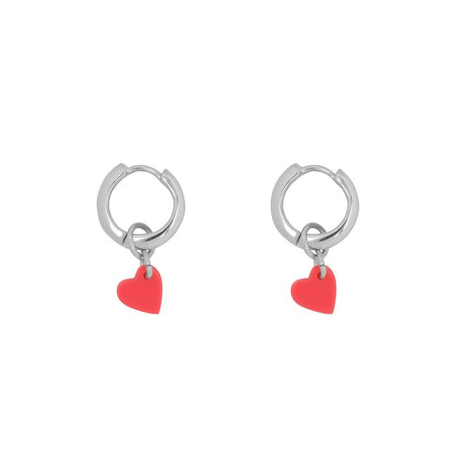 Small Neon Pink Heart Hoop Earring