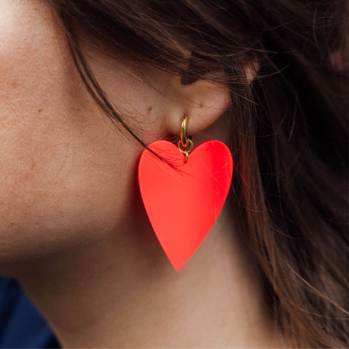 Big Neon Pink Heart Hoop Earring