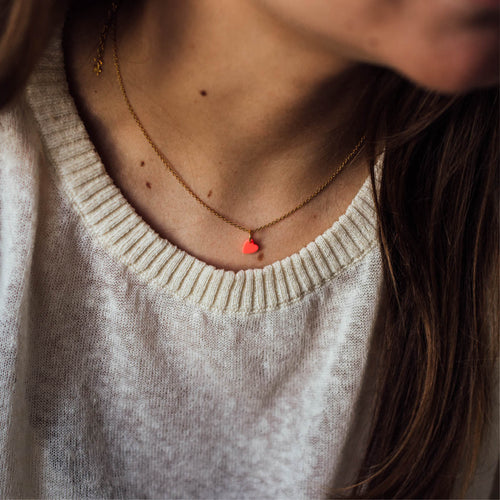 Small Neon Pink Heart Necklace