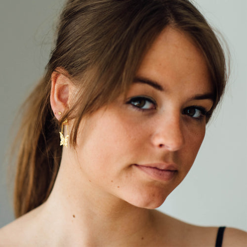 Butterfly Stud Chain and Pearl Earring