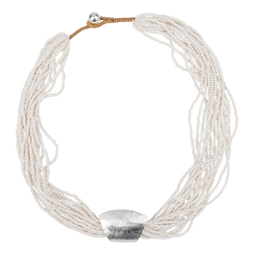 Vintage Beads Strings Necklace White