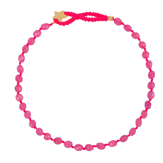B2301 Gold Neon Pink Beads Bracelet Gold Plated