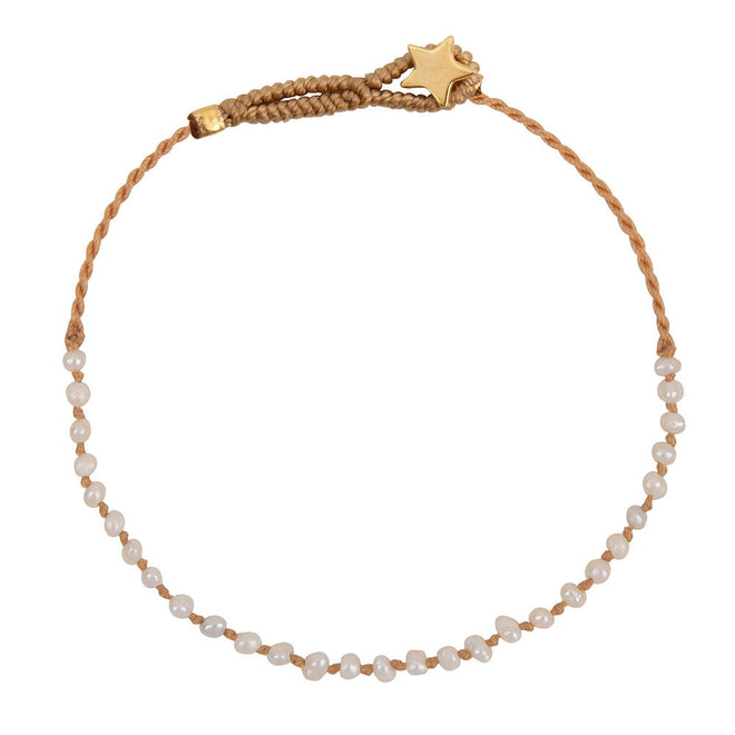 B2317 Gold Half Pearl Silk Bracelet Gold Plated