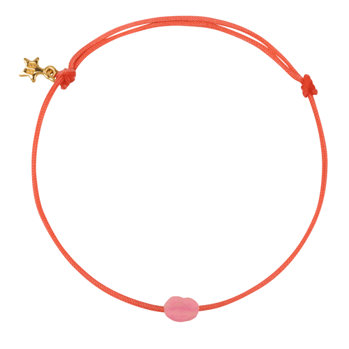 Lips Pink Rope Bracelet Light Pink Enamel