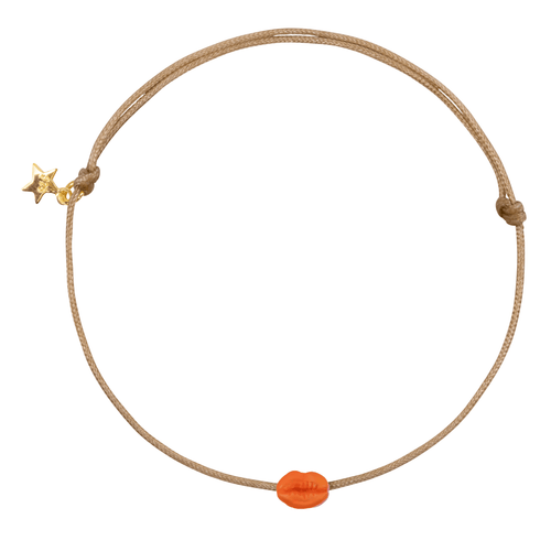 Lips Beige Rope Bracelet Neon Coral Enamel