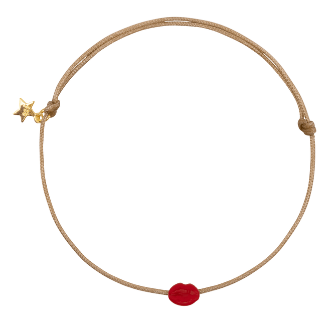 Lips Beige Rope Bracelet Red Enamel