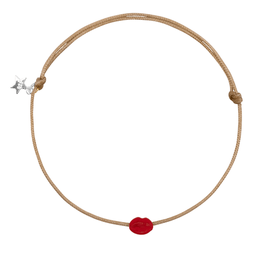 Lips Beige Rope Bracelet Red Enamel