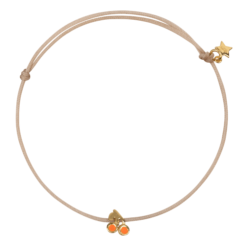 Cherry Beige Rope Bracelet Neon Coral Enamel