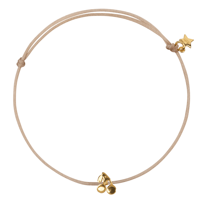 Cherry Rope Bracelet Gold Plated Plain Beige Rope