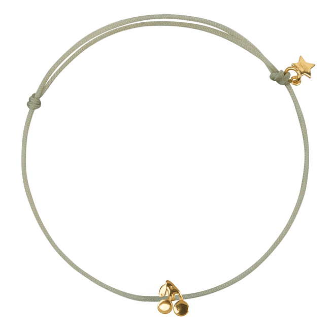 Cherry Rope Bracelet Gold Plated Plain Moss Green Rope