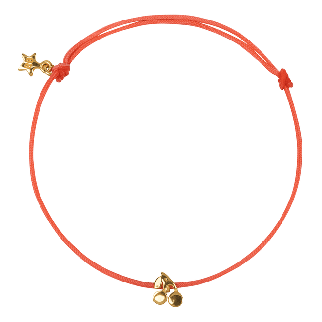 Cherry Rope Bracelet Gold Plated Plain Pink Rope