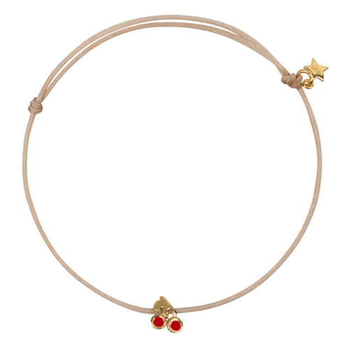 Cherry Beige Rope Bracelet Red Enamel