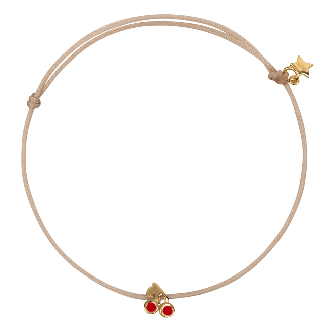 Cherry Beige Rope Bracelet Red Enamel