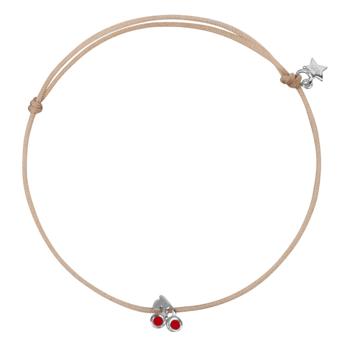 Cherry Beige Rope Bracelet Red Enamel