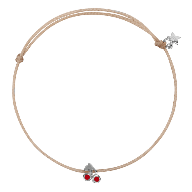 Cherry Beige Rope Bracelet Red Enamel