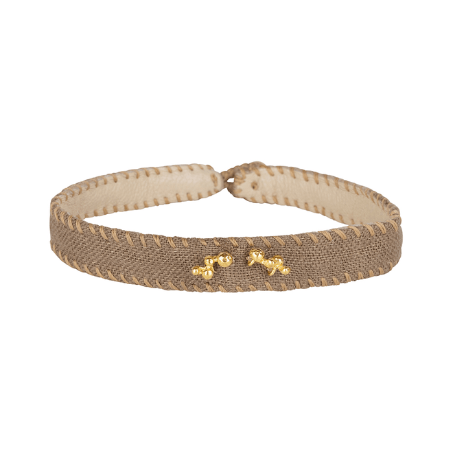 Vintage Linnen Bracelet Balls Beige Gold Plated