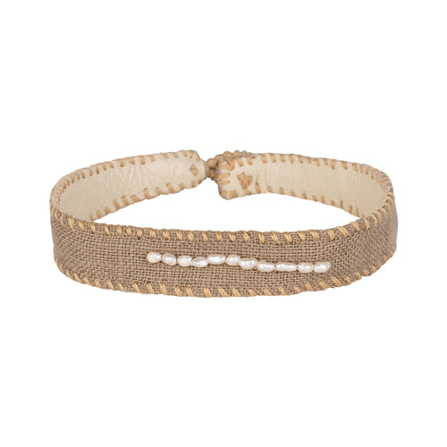 Vintage Linnen Bracelet Pearls Beige