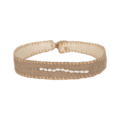 Vintage Linnen Bracelet Pearls Beige Gold Plated