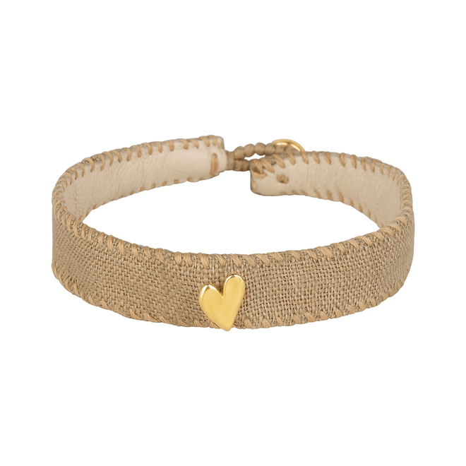 Vintage Linnen Bracelet Heart Olive Green Gold Plated