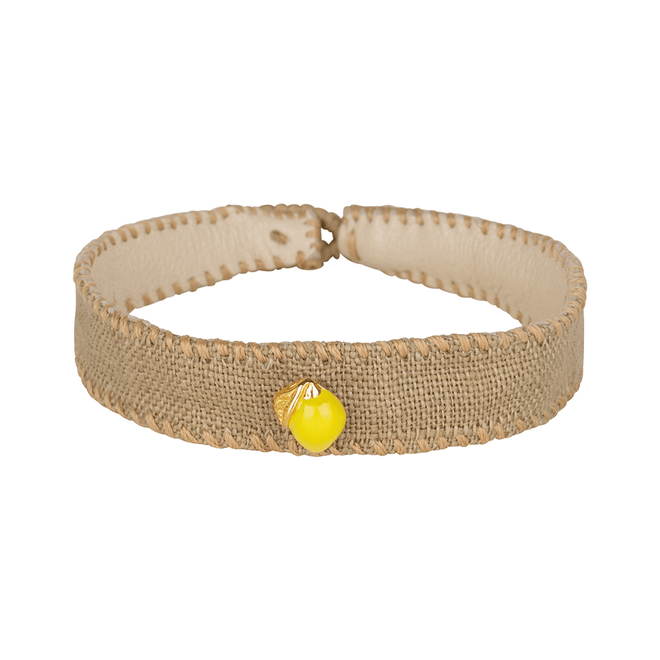 Vintage Linnen Bracelet Lemon Olive Green Gold Plated