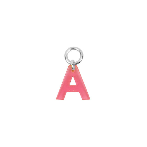 C2306 Silver PINK Charm Neon Pink Letter Silver Letter A