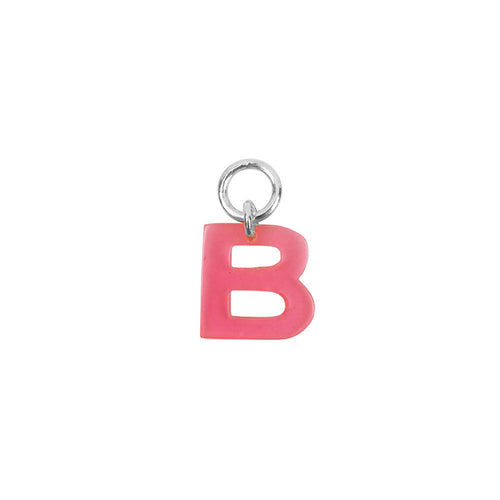 C2306 Silver PINK Charm Neon Pink Letter Silver Letter B