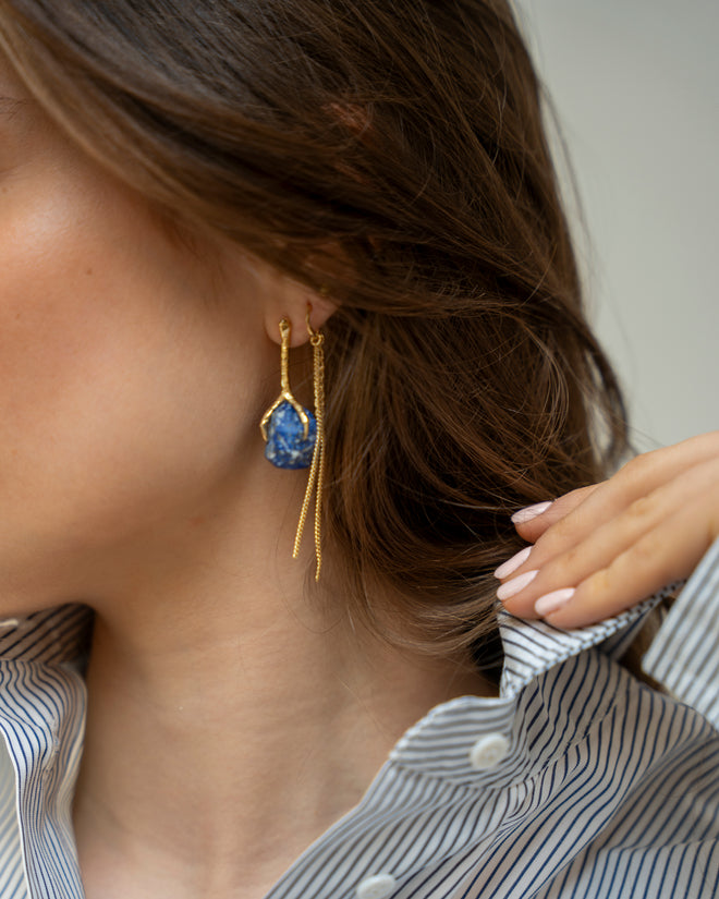 Flower Blue Stud Earring Brass