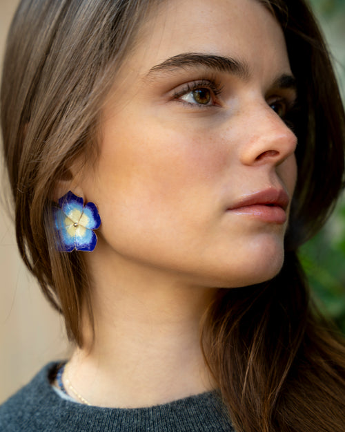 Flower Blue Stud Earring Brass