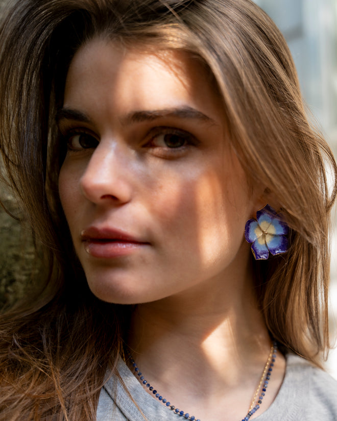 Flower Blue Stud Earring Brass