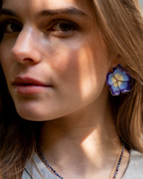 Flower Blue Stud Earring Brass