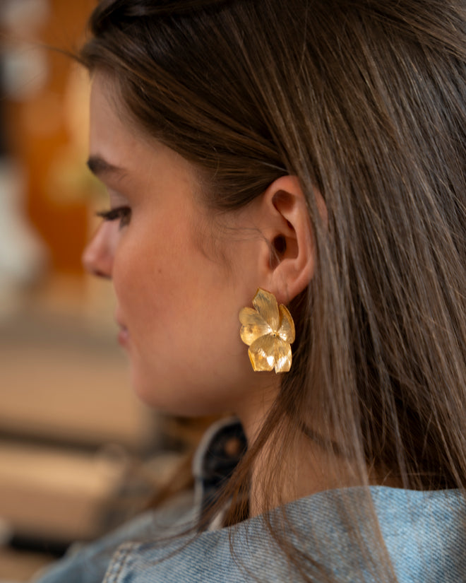 Flower Plain Stud Earring Brass