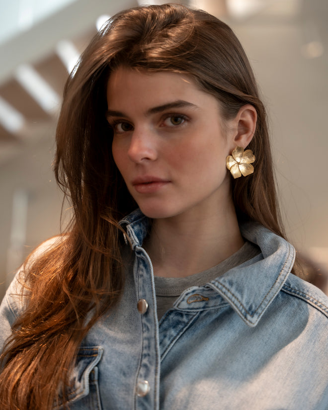Flower Plain Stud Earring Brass