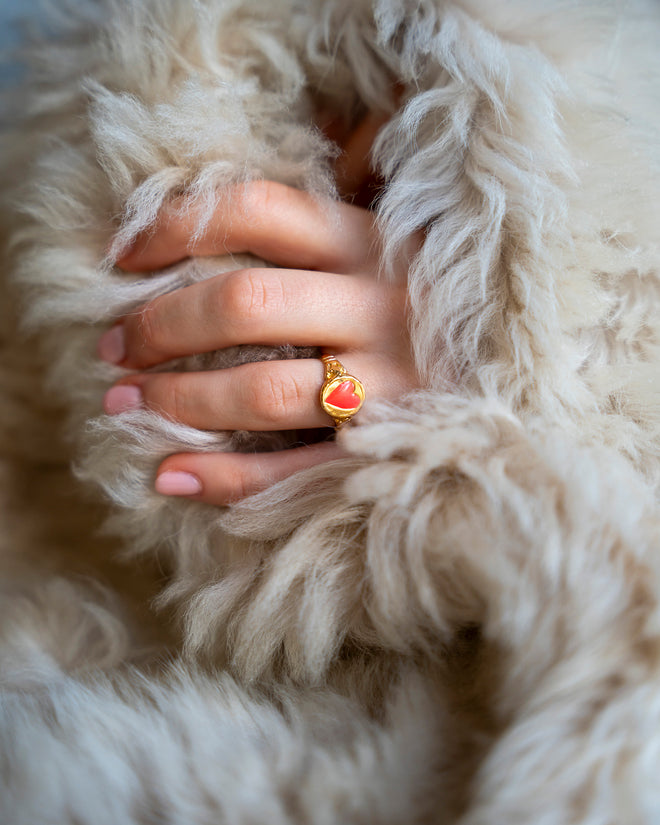 Signet Ring Heart Neon Pink Enamel