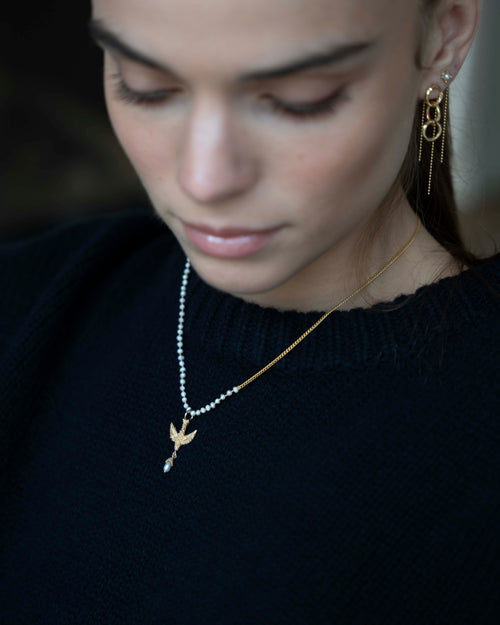 Half White Pearl Half Chain Necklace