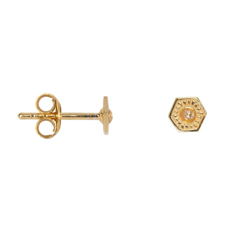 Vintage Zirkonia Coin Stud Earring Gold Plated