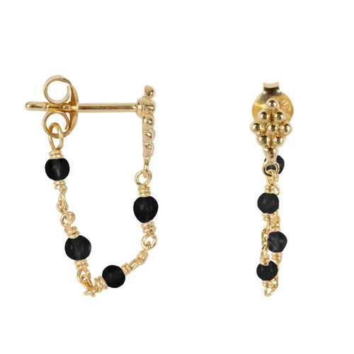 E2047 Gold BLACK EARRING Wieber Chain Black Stones Stud Earring Gold Plated 39,95 euro