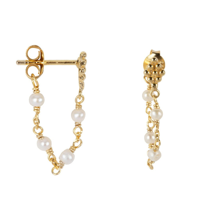 E2047 Gold WHITE EARRING Wieber Chain with Pearls Stud Earring Gold Plated 39,95 euro