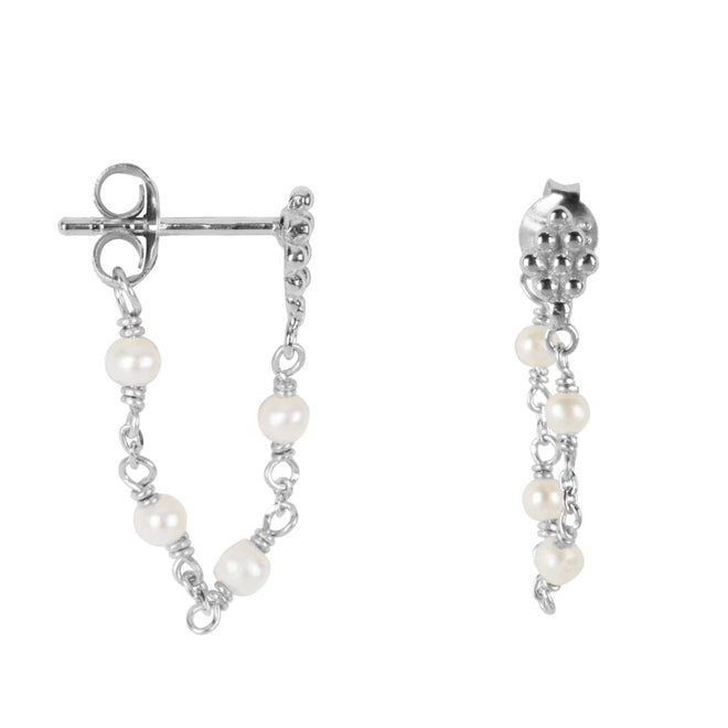 E2047 Silver WHITE EARRING Wieber Chain with Pearls Stud Earring Silver 34,95 euro