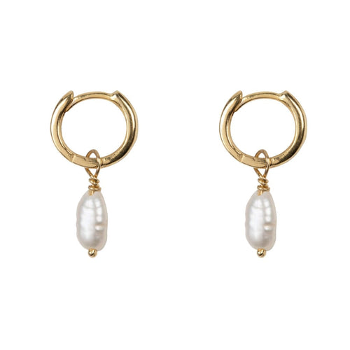E2048 Gold WHITE EARRING Small Hoop Pearl Earring Gold Plated 34,95 euro