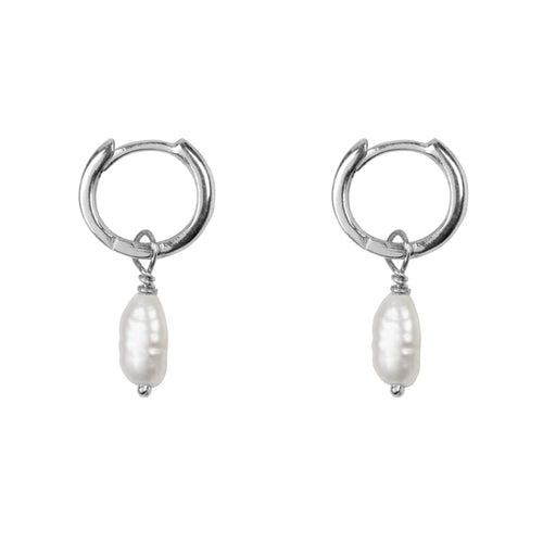 E2048 Silver WHITE EARRING Small Hoop Pearl Earring Silver 29,95 euro