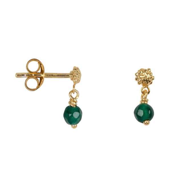 E2049 Gold GREEN EARRING Dotted Stud Green Stone Stud Earring Gold Plated 29,95 euro